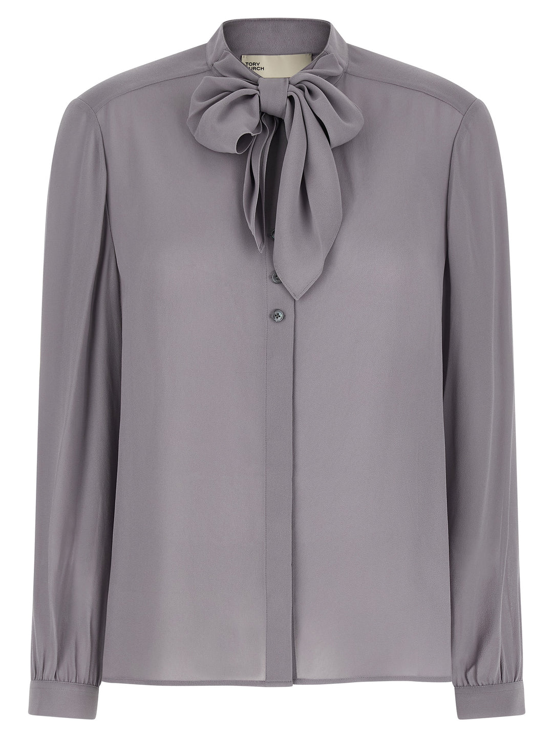 Tory Burch Georgette Bow Shirt and Blouse - Gray | e87b5ae0672edfb10736b0d4e0b1dcc8c3c1088a