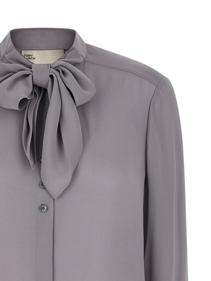 Tory Burch Georgette Bow Shirt and Blouse - Gray | d44050037d36d004a047ebcc41feca91f4ade687