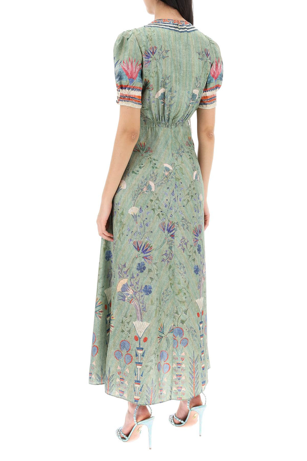 'Lea' Long Dress In Printed Silk