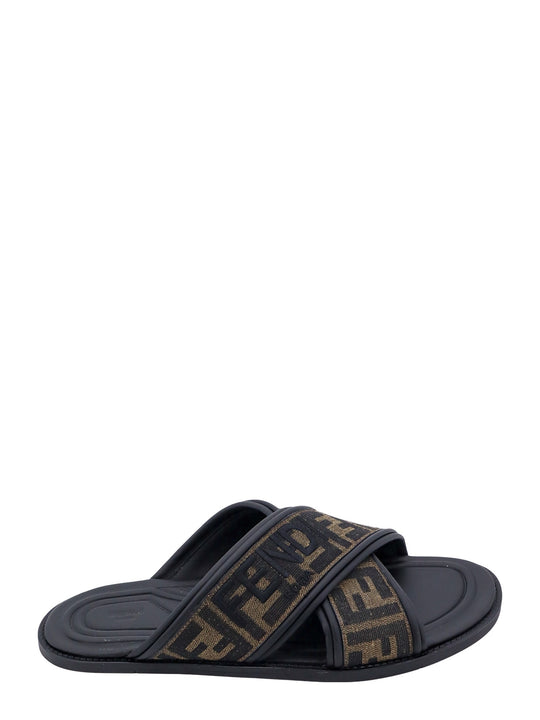 Ff Jacquard Fabric Sandals With Embroidered Logo