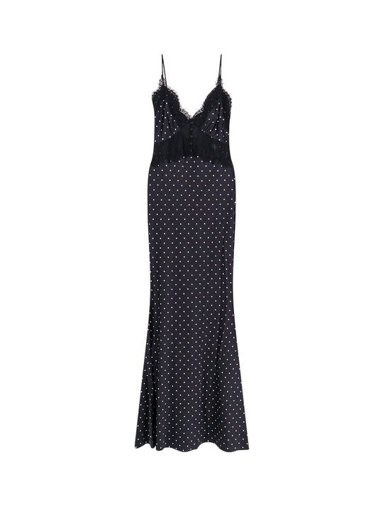 Polka-Dots Satin Long Dress