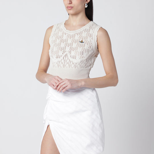 Cream Crochet Top With Orb Logo