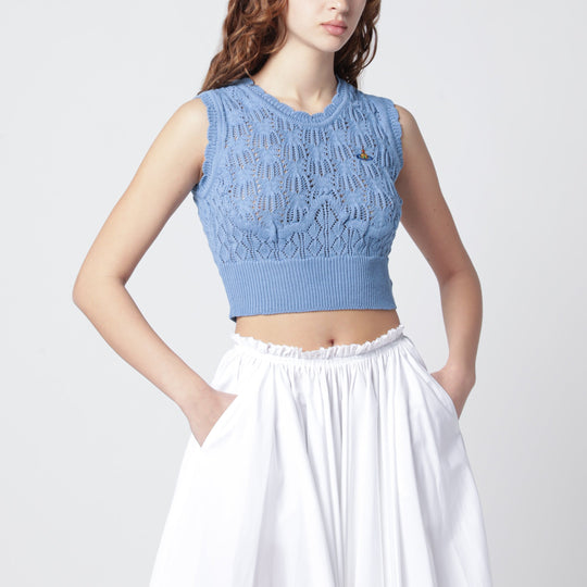 Light Blue Crochet Top With Orb Logo