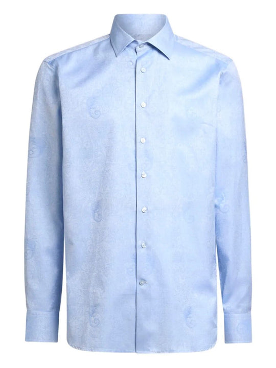 Cotton Jacquard Shirt With Gecko Motif