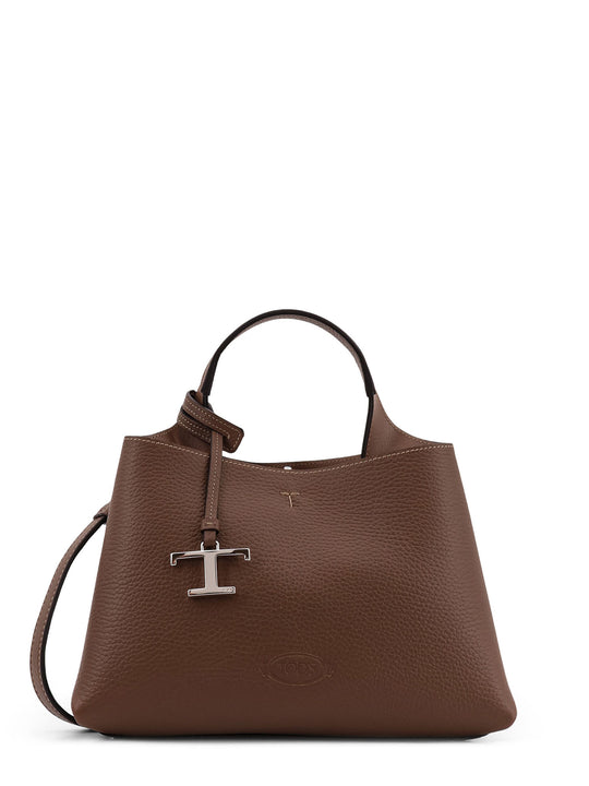Leather Crossbody Bag With Metal T-Timeless Logo