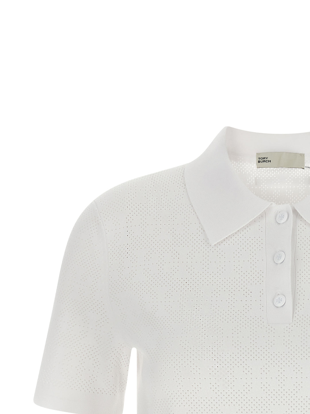 Tory Burch Pointelle Viscose  Shirt Polo - White | 82b507ce6a9166c1981e5c83f93a776e4cded1b4