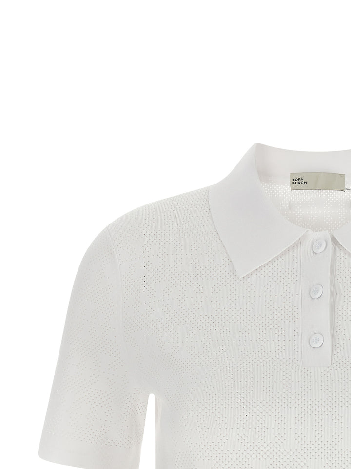 Tory Burch Pointelle Viscose  Shirt Polo - White | 82b507ce6a9166c1981e5c83f93a776e4cded1b4