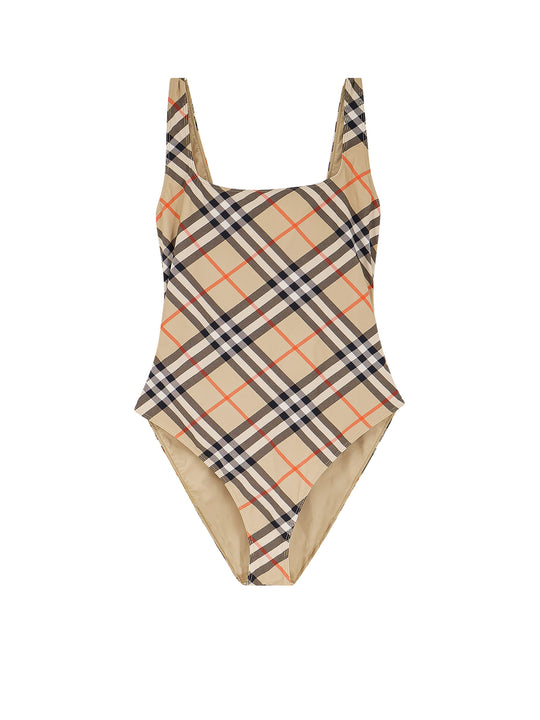 Nylon One-Piece Swimsuit With Check Print