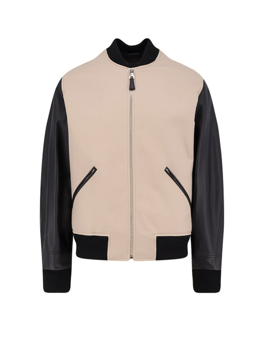 Cotton Jacket With Leather Sleeves