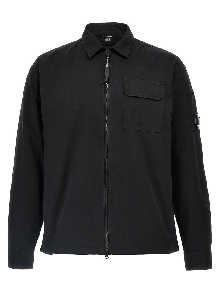 Gabardine Logo Badge Overshirt Shirt, Blouse Black