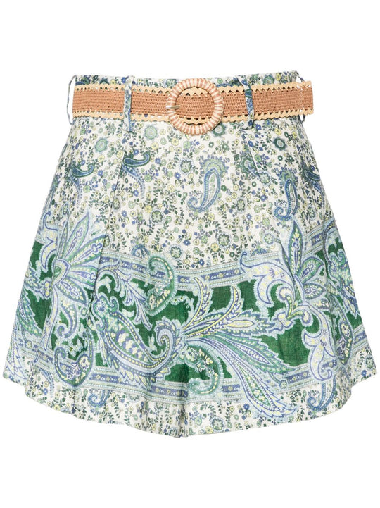 Paisley Print Linen Shorts