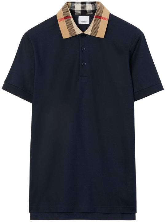 Check Collar Cotton Polo Shirt