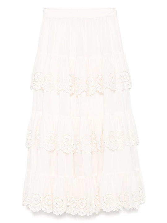 Lucky Embroidered Midi Skirt