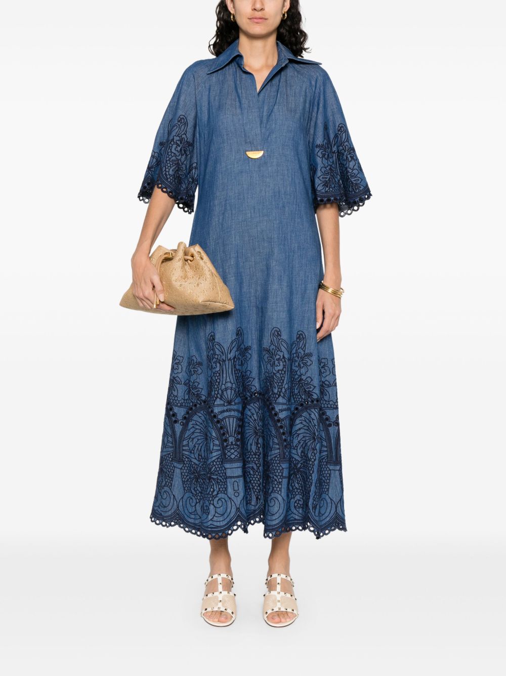 zimmermann blue and green dress Illuminate floral ruffled silk organza gown in blue - Zimmermann
