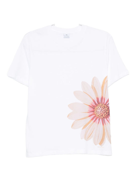 Zinnia Print Cotton T-Shirt