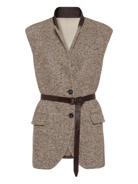 Wool And Leathet Buttoned Vest