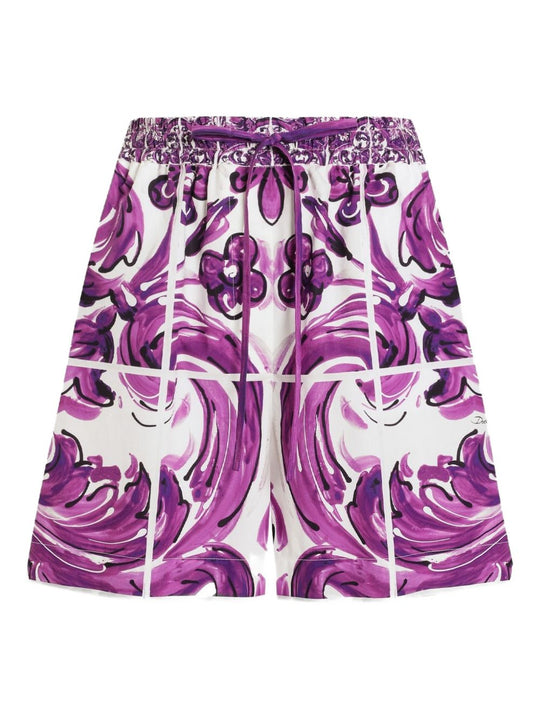 Cotton Shorts With Maiolica Print