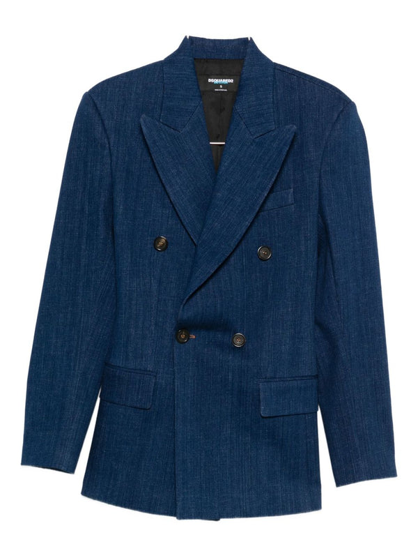 Denim Double-Breasted Blazer Jacket