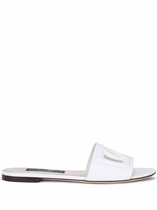Dg Logo Leather Flat Sandals