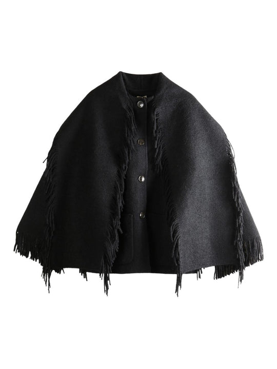 Fringed Scarf Wool Coat