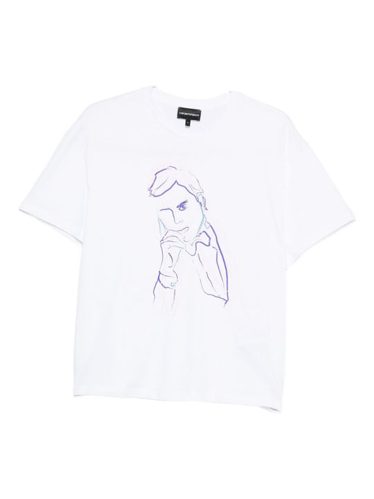 Cotton T-Shirt With Giorgio Armani Print