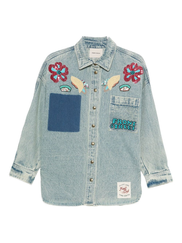 Chemise en jean patchwork
