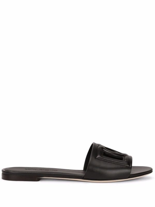 Dg Logo Leather Flat Sandals