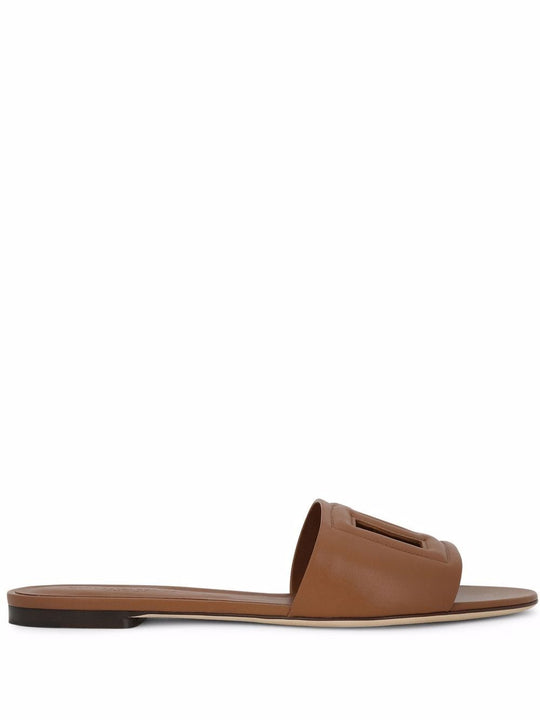 Dg Logo Leather Flat Sandals