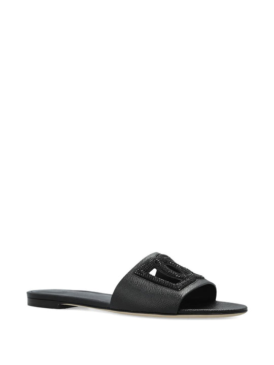 Dg Logo Leather Flat Sandals