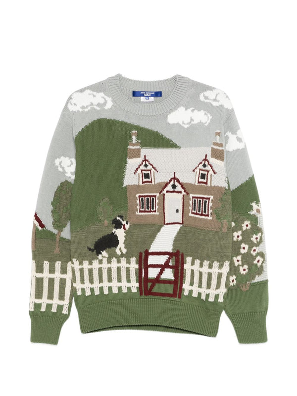 Printed Cotton Crewneck Sweater