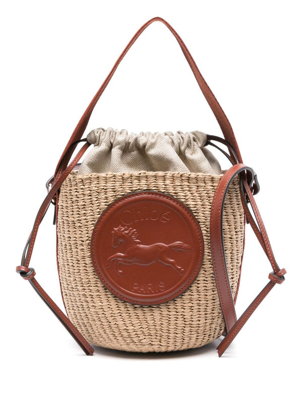 Rafia And Leather Bucket Bag