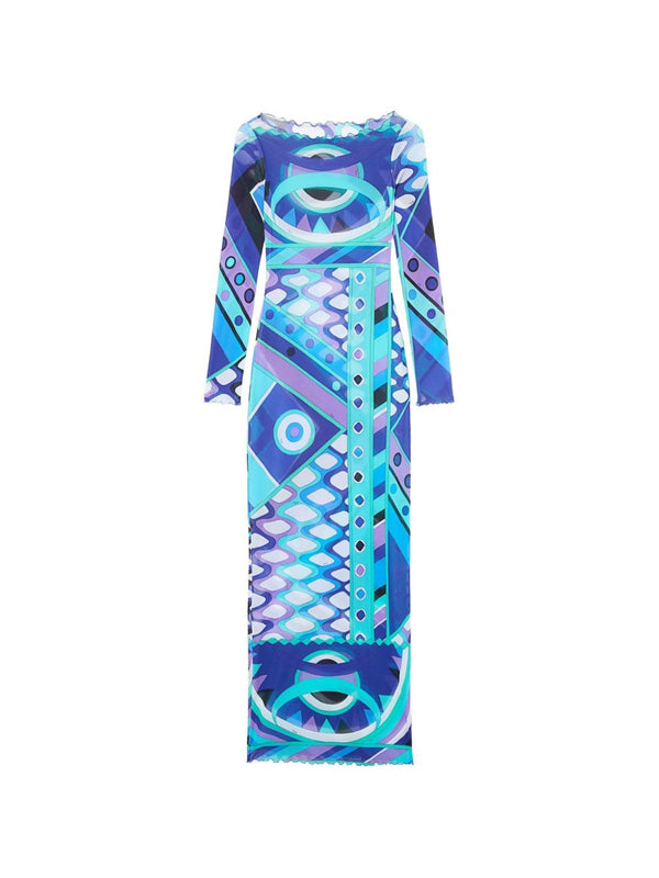 Printed Tulle Long Dress