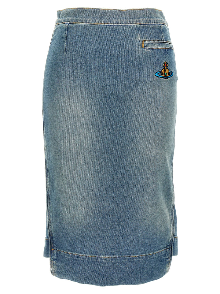 Logo Embroidery Denim Skirt Skirts Light Blue