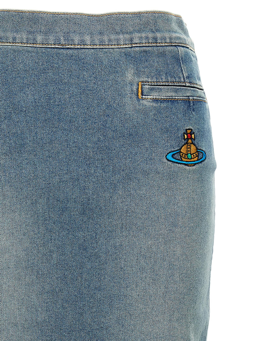 Logo Embroidery Denim Skirt Skirts Light Blue