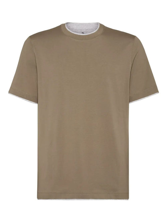 Cotton Jersey Crew Neck T-Shirt With Faux-Layering