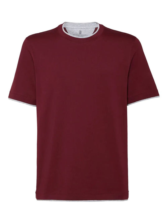 Cotton Jersey Crew Neck T-Shirt With Faux-Layering