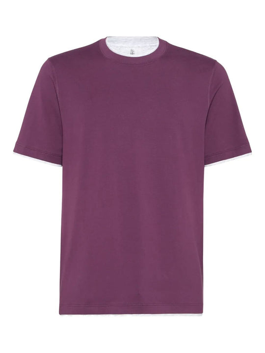 Cotton Jersey Crew Neck T-Shirt With Faux-Layering
