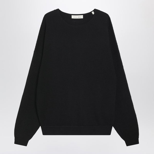 Black Waffle-Knit Sweatshirt