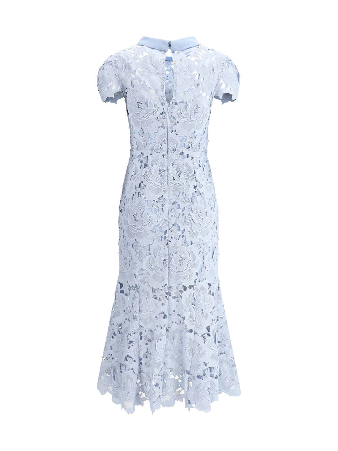 BLUE FLOWER LACE CONTRAST COLLAR MIDI DR