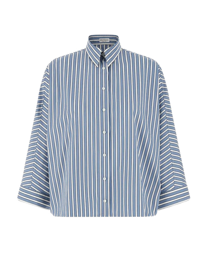 Brunello Cucinelli Shirts - LIGHT BLUE/BROWN STRIPE/WHI | c3225c20255c5992e9f0438e2af10501d8855ca6