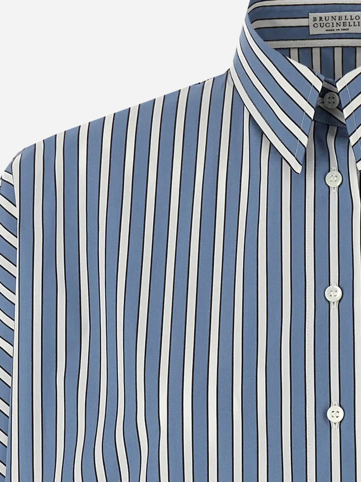 Brunello Cucinelli Shirts - LIGHT BLUE/BROWN STRIPE/WHI | 89447b0022499f14e85274a07d99680db35c9f75