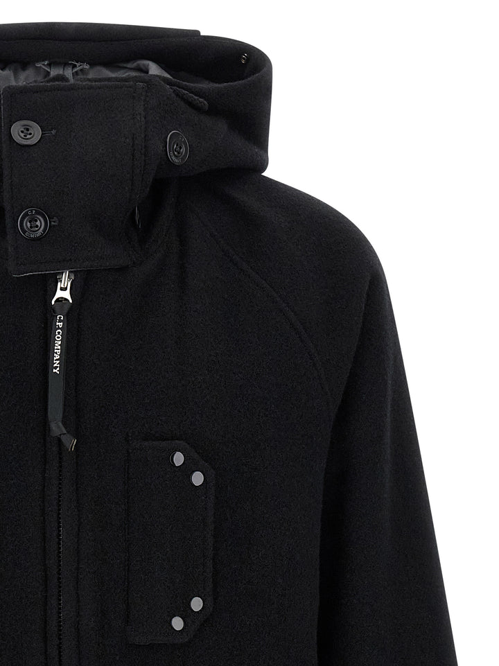 C.P. Company Wool Jacket Puffer Jackets - Black | 967cae908bed4b9fb4c8e4600e9435719fc6dcbf