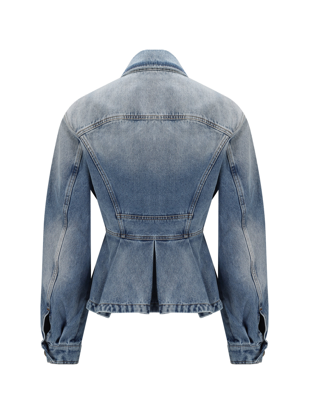 BUTTONED LIGHT BLUE RUFFLED DENIM JACKET