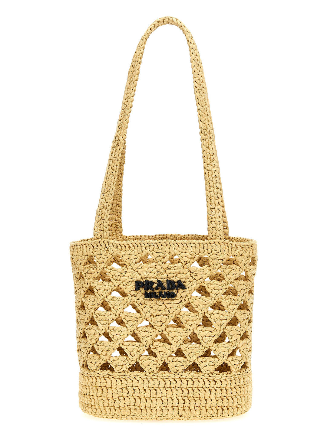 Prada Crochet Logo Handbag Hand Bags - Beige | 047c326733dd84b0e0a51dfb637256c409e6f3e8