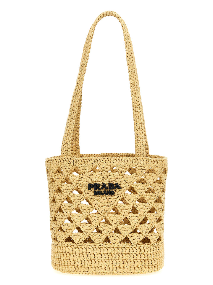 Prada Crochet Logo Handbag Hand Bags - Beige | 047c326733dd84b0e0a51dfb637256c409e6f3e8