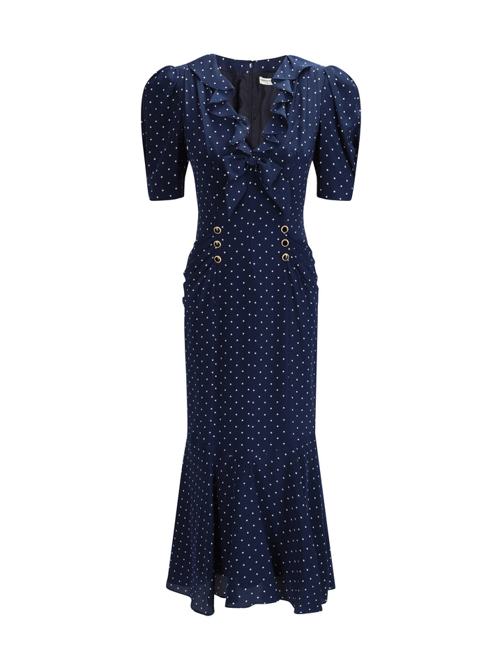 POLKA DOT PRINT SILK DRESS WITH RUFFLE A