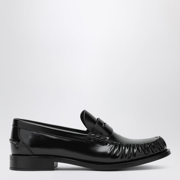 Black Polished Leather Loafers