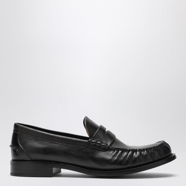 Black Polished Leather Loafers