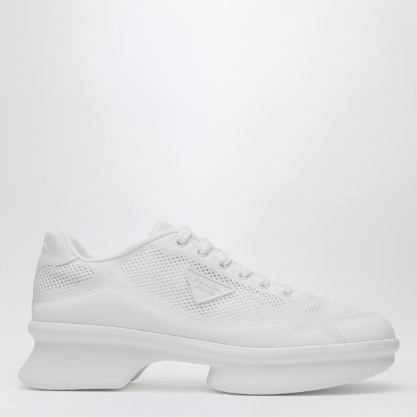 White Fabric And Mesh Low-Top Sneakers
