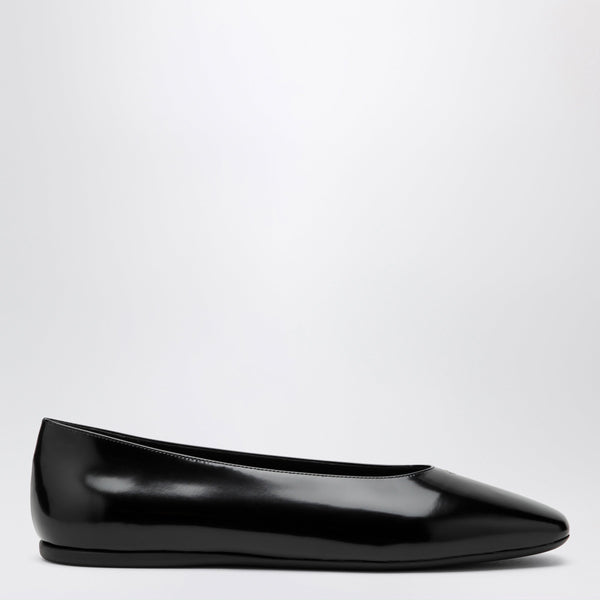 Black Brushed Leather Ballet Flats